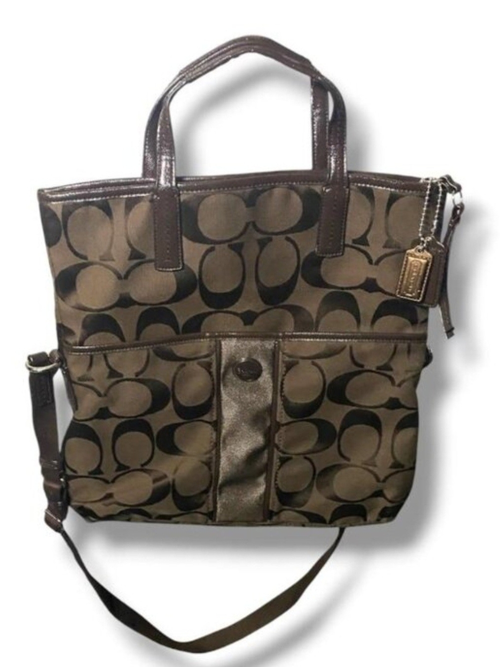 Coach Brown Signature C Canvas Tote with Dark Brown Leather Trim